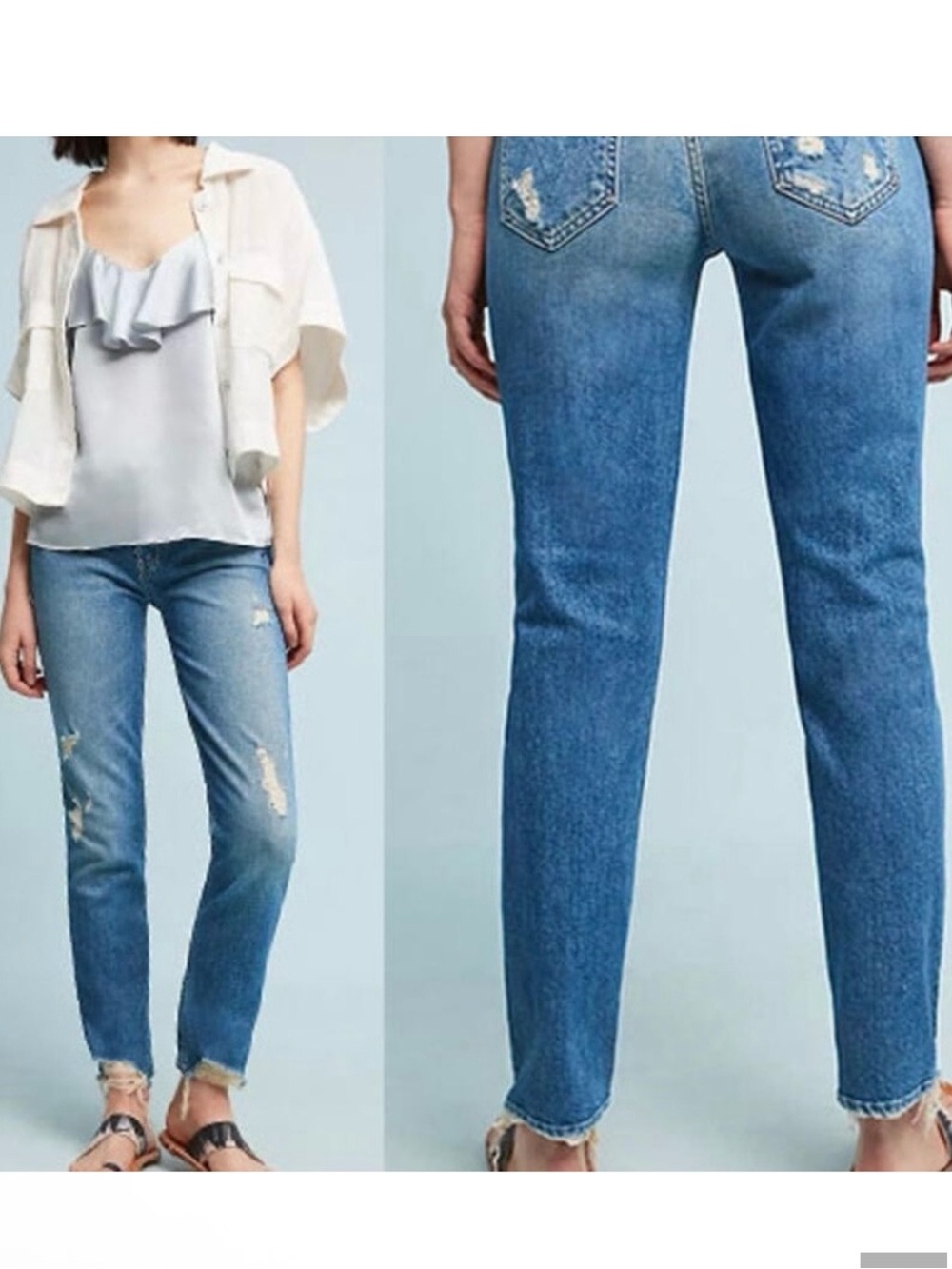 Mother Superior the flirt fray cold feet distressed straight leg jeans luxury